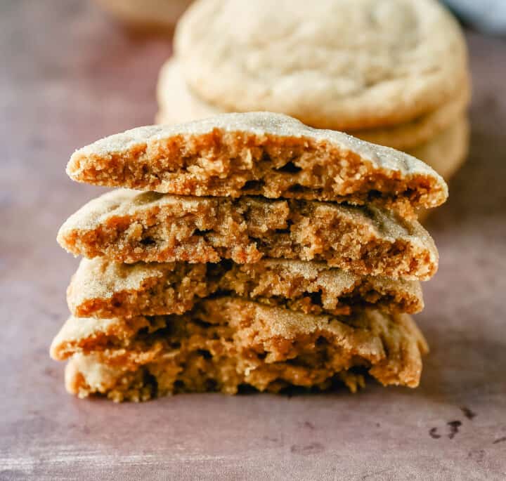 Soft, chewy Brown Sugar Cookies made with rich dark brown sugar make the chewiest cookie! This brown sugar cookie tastes like a rich chocolate chip cookie without chocolate chips.