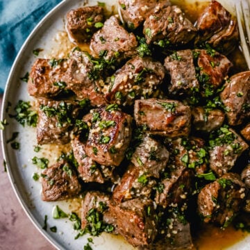 Quick, easy, tender, and flavorful Steak Bites with Garlic Butter. These Garlic Butter Steak Bites are made in less than 10 minutes and are a perfect protein source for any meal.