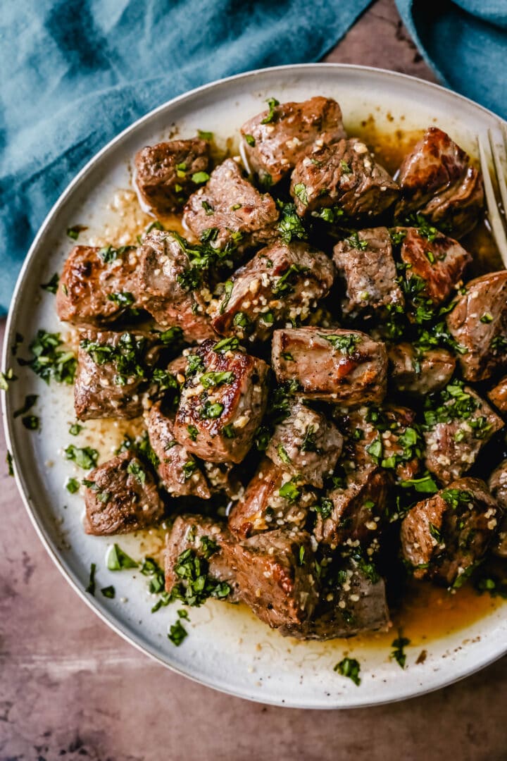 Quick, easy, tender, and flavorful Steak Bites with Garlic Butter. These Garlic Butter Steak Bites are made in less than 10 minutes and are a perfect protein source for any meal.