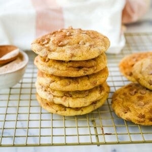 Cinnamon Chip Sugar Cookies are snickerdoodle cookies rolled in cinnamon sugar and studded with cinnamon chips for the perfect cinnamon sugar cookie! The best soft and chewy cinnamon chip cookie recipe.