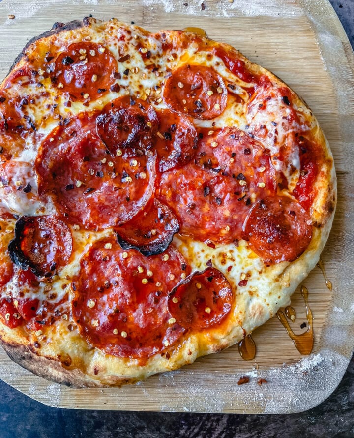 Homemade Hot Calabrese Salami Pizza with Hot Honey