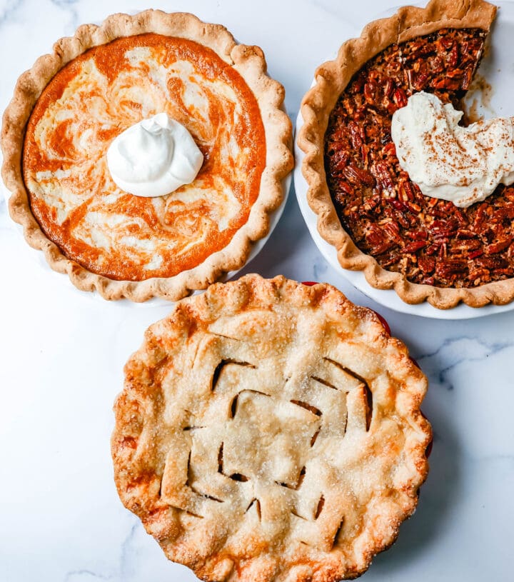 Apple Pie, Pumpkin Pie, Pecan Pie. Popular Pies for Thanksgiving. Thanksgiving Desserts