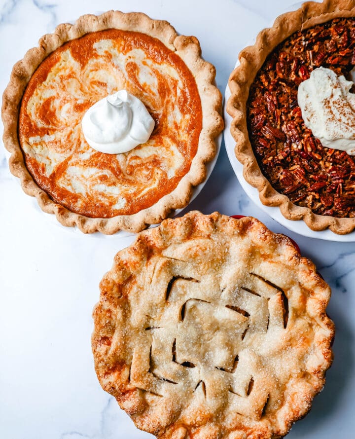 Apple Pie, Pumpkin Pie, Pecan Pie. Popular Pies for Thanksgiving. Thanksgiving Desserts