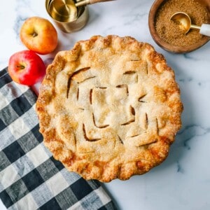 The Best Homemade Apple Pie Recipe!  This Fresh Apple Pie with a Buttery, Flaky Crust is made with fresh apples tossed in sugar and cinnamon and baked in a homemade pie crust. 