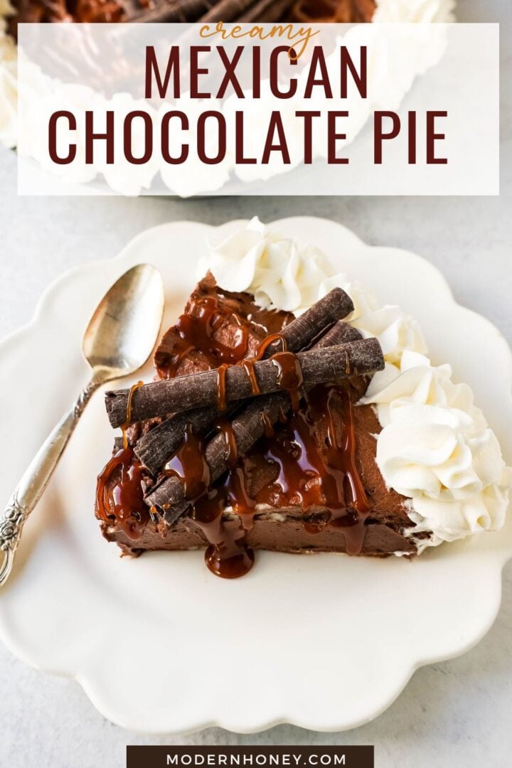 Mexican Chocolate Cream Pie is made with a graham cracker and almond crust filled with Mexican chocolate cream filling and topped with fresh whipped cream. This Mexican Chocolate Pie recipe is from the famous Elote Cafe in Sedona Arizona.