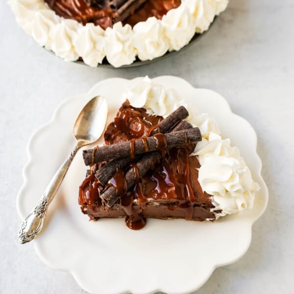 Mexican Chocolate Cream Pie is made with a graham cracker and almond crust filled with Mexican chocolate cream filling and topped with fresh whipped cream. This Mexican Chocolate Pie recipe is from the famous Elote Cafe in Sedona Arizona.