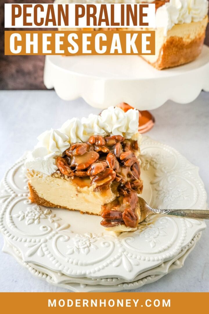 Επιδόρπιο των Ευχαριστιών.  Cheesecake Pecan Pie για την Ημέρα των Ευχαριστιών.  Αυτό το Cheesecake πεκάν είναι ένα πλούσιο, κρεμώδες σπιτικό cheesecake που ολοκληρώνεται με ντεκαπάζ σάλτσα πραλίνας πεκάν από καστανή ζάχαρη.  Αυτό το Cheesecake με πραλίνα πεκάν συνδυάζει πίτα πεκάν και cheesecake σε ένα τέλειο επιδόρπιο πεκάν!