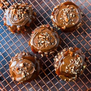 Chocolate Caramel Pecan Turtle Cookies made with a chewy chocolate cookie rolled in pecans and topped with caramel and melted chocolate. The best turtle cookie recipe!