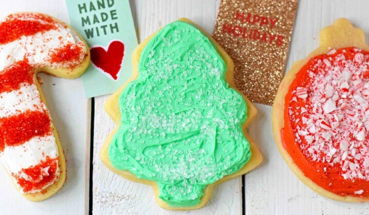 Soft, chewy homemade Christmas Sugar cookies with buttercream frosting. This is the best cut out sugar cookie recipe!