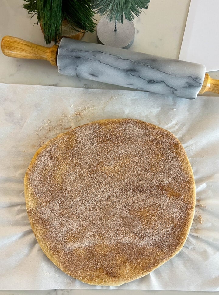 Cinnamon Sugar Star Bread Dough rolled into a circle