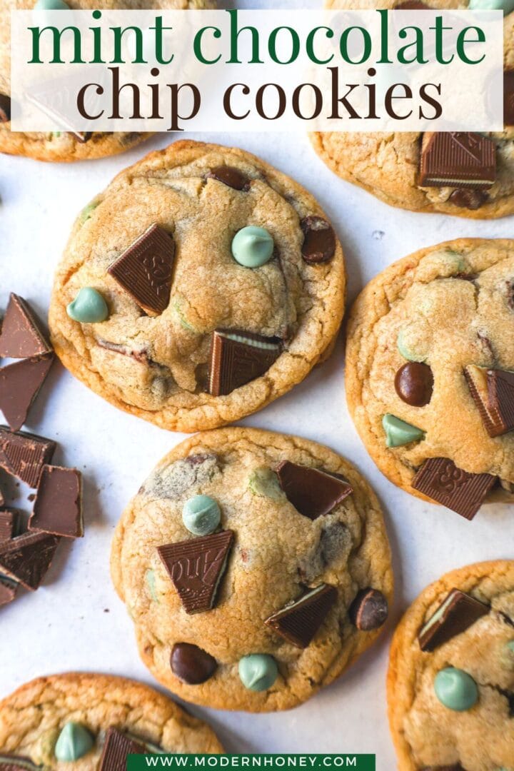 Soft, Chewy Mint Chocolate Chip Cookies are a classic chocolate chip cookie filled with mint chips, semi-sweet chocolate chips, and Andes chocolate mint chocolates. This is the best mint chocolate chip cookie recipe!