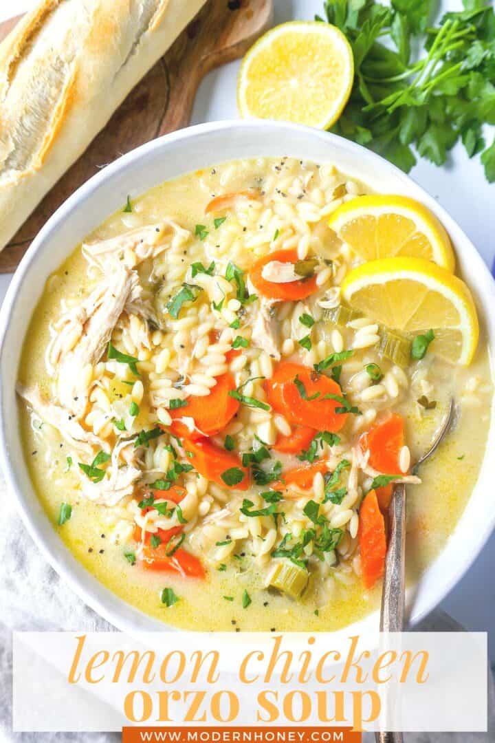 This is the best Lemon Chicken Orzo Soup recipe! This Chicken Orzo Soup is made with tender chicken with onions, carrots, celery, and garlic in a fresh lemon cream broth with fresh parmesan cheese. You will love this lemon chicken soup recipe!