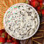 This is the Best Cannoli Dip Recipe made with ricotta cheese, mascarpone or cream cheese, powdered sugar, brown sugar, vanilla, and mini chocolate chips. 