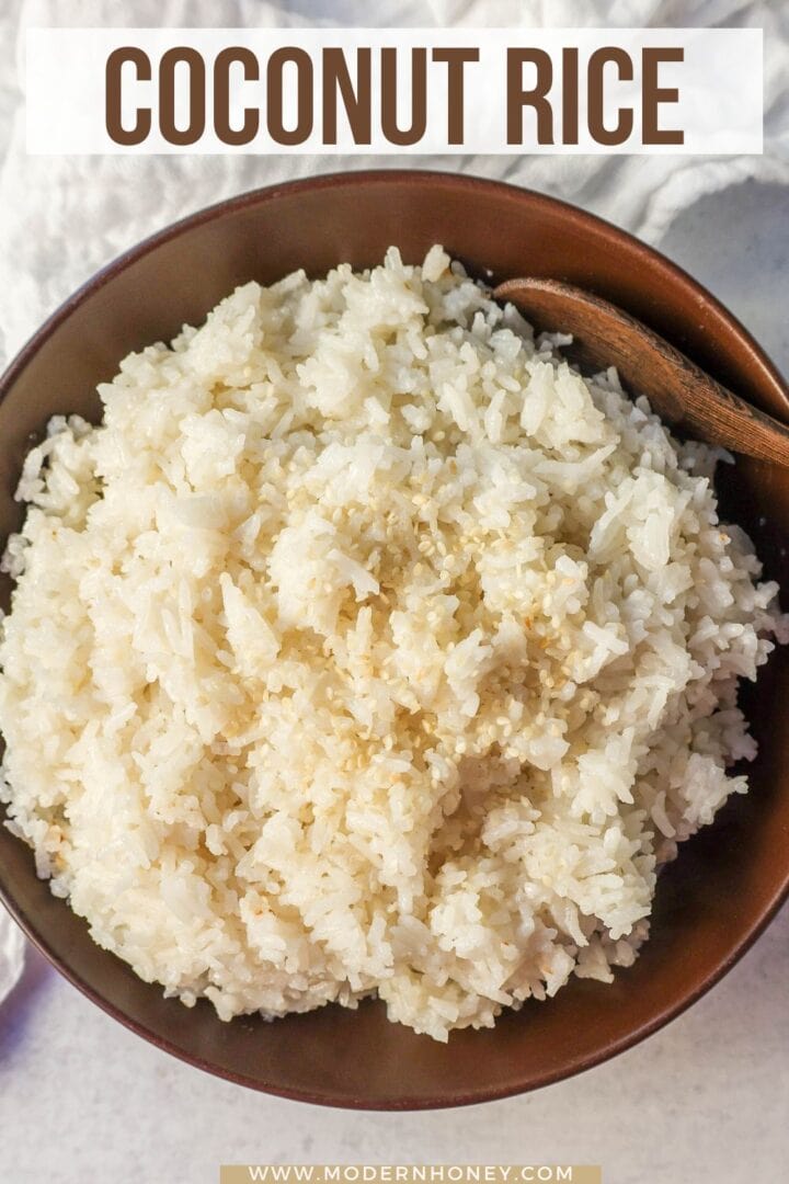 This Coconut Rice recipe is made with only five ingredients -- rice, coconut milk, water, sugar, and salt. It is the perfect savory side dish with a touch of coconut flavor.