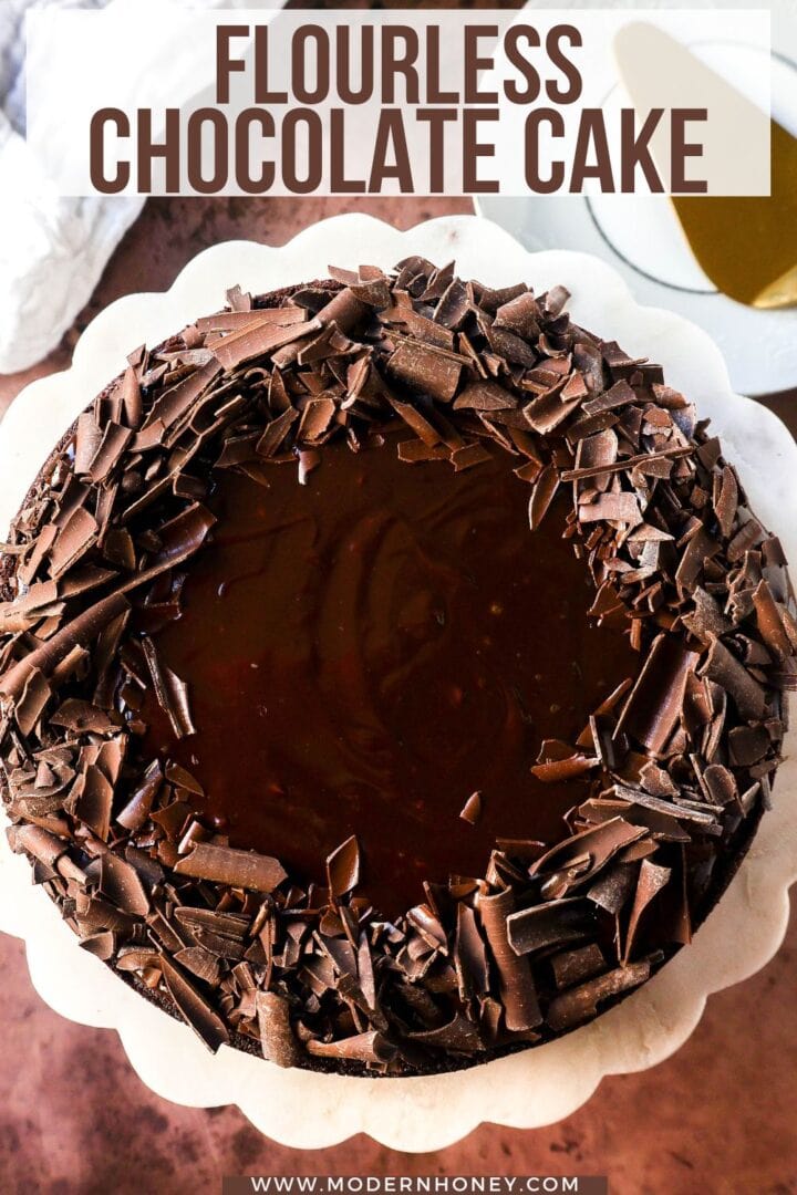 Rich decadent flourless chocolate cake recipe with chocolate ganache. This chocolate cake is a chocolate lover's dream! This naturally gluten-free chocolate cake is flour free and is so decadent!