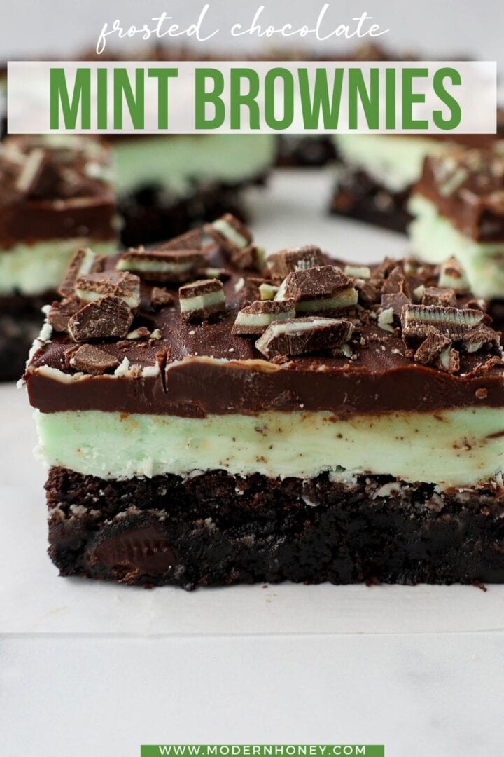 Easy chocolate brownies topped with creamy mint filling and chocolate ganache. The perfect mint chocolate brownie recipe!