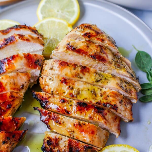 Juicy, flavorful Greek Chicken made with olive oil, lemon juice, garlic, oregano, and spices. This grilled Greek Chicken is moist and bursting with fresh flavors!