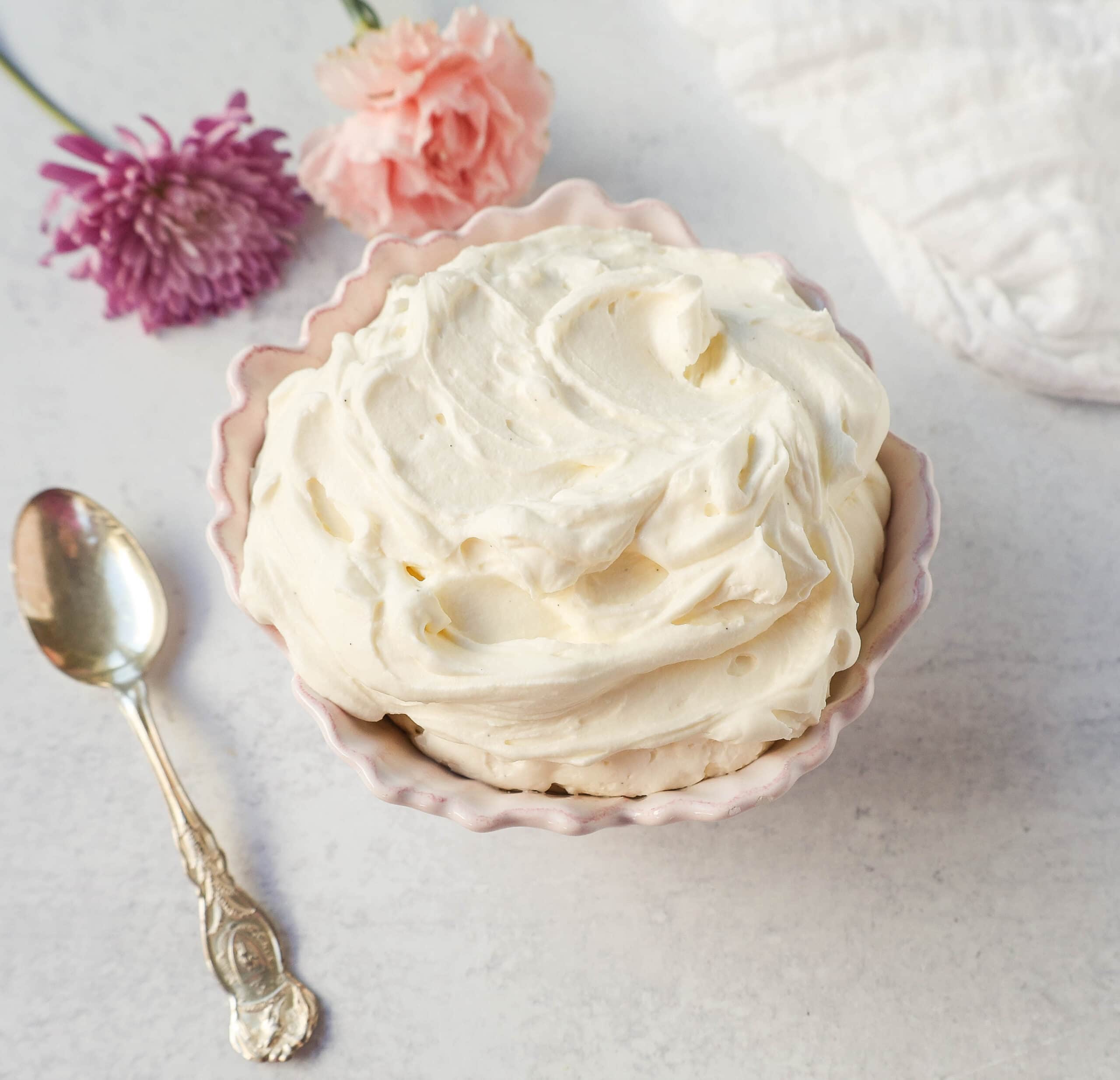 Creamy mascarpone cream is the most delicious and luxurious cake filling, dessert filling, or the perfect spread on any dessert. It is made with heavy cream, mascarpone cheese, powdered sugar, and vanilla or almond extract.
