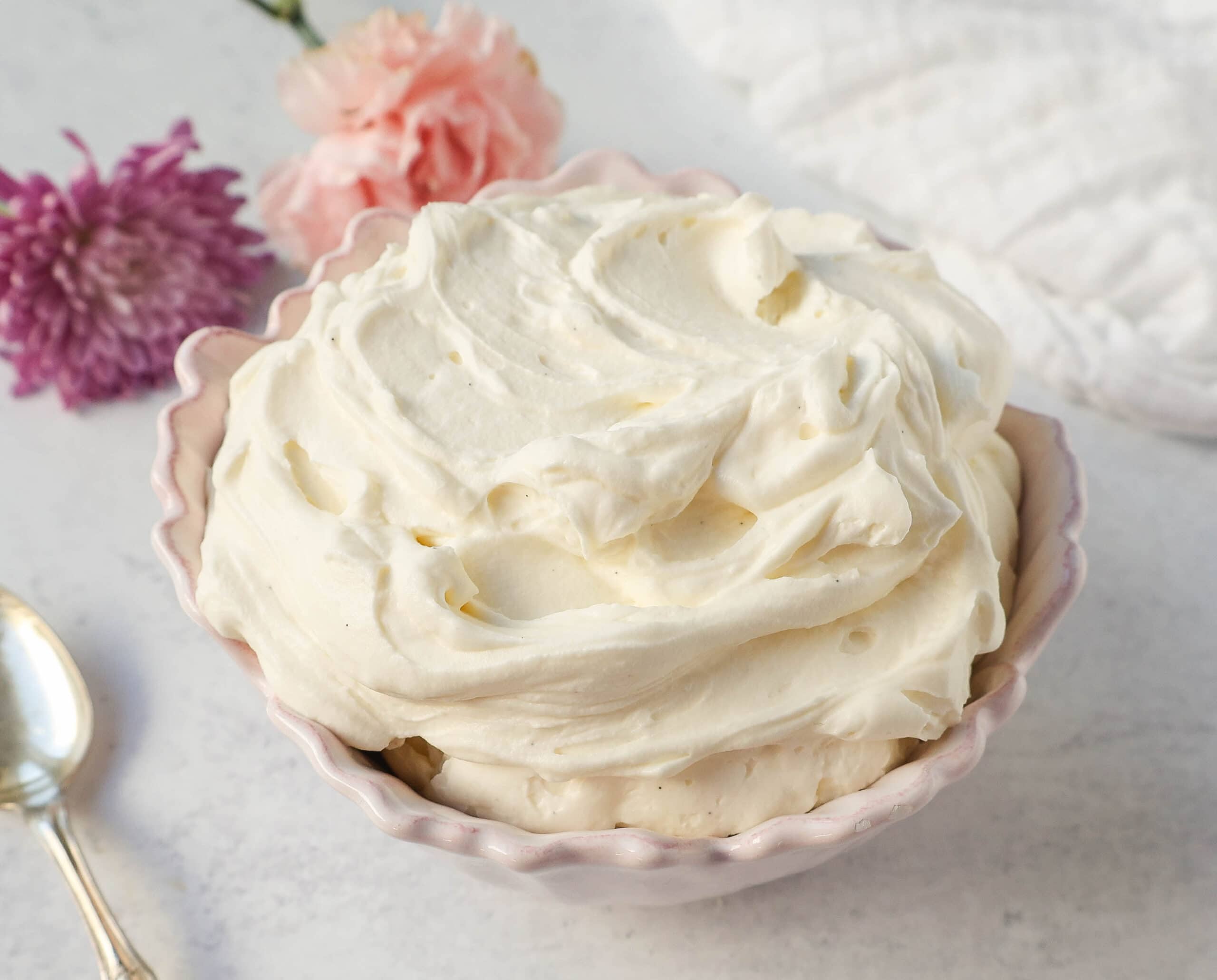 Creamy mascarpone cream is the most delicious and luxurious cake filling, dessert filling, or the perfect spread on any dessert. It is made with heavy cream, mascarpone cheese, powdered sugar, and vanilla or almond extract.