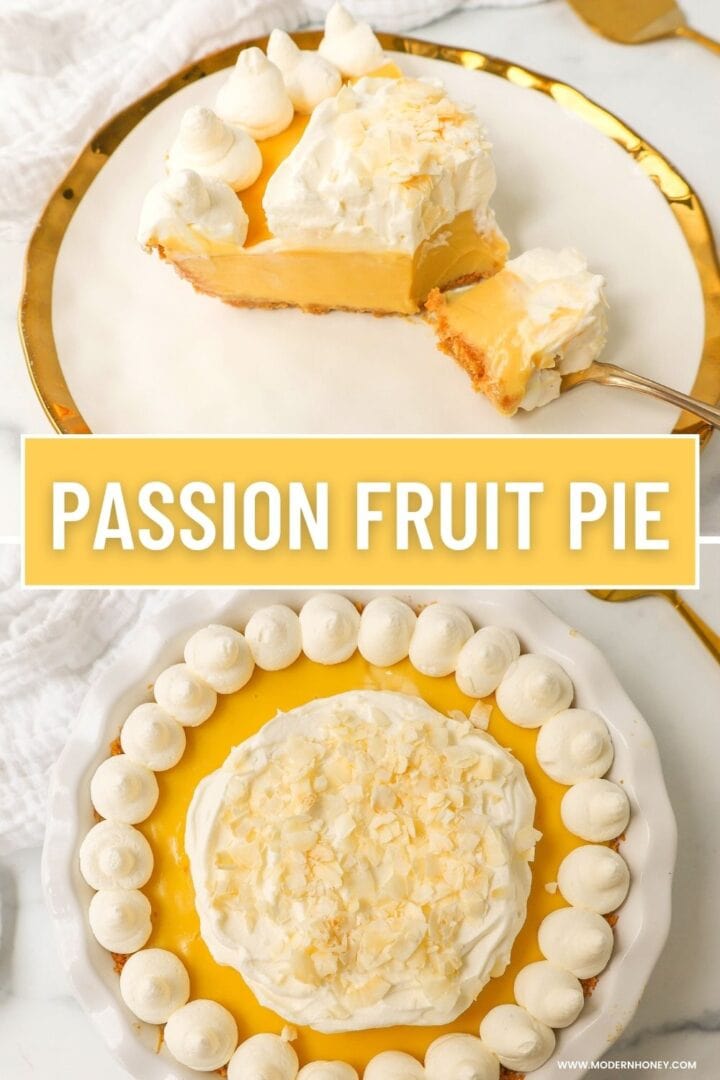 Creamy Passion Fruit Pie topped with fresh whipped cream is the perfect tropical cream pie recipe that will make you feel like you are in Hawaii! This Lilikoi Pie is similar to a key lime pie but made with passion fruit. This Passionfruit pie is made with a graham cracker crust, creamy passion fruit custard filling, and topped with billowy sweet whipped cream.