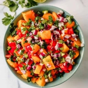 How to make the best mango salsa. Homemade Fresh Mango Salsa with ripe mango, red peppers, cilantro, red onion, jalapeno, lime juice, salt, and a touch of honey. The freshest and best mango salsa recipe!