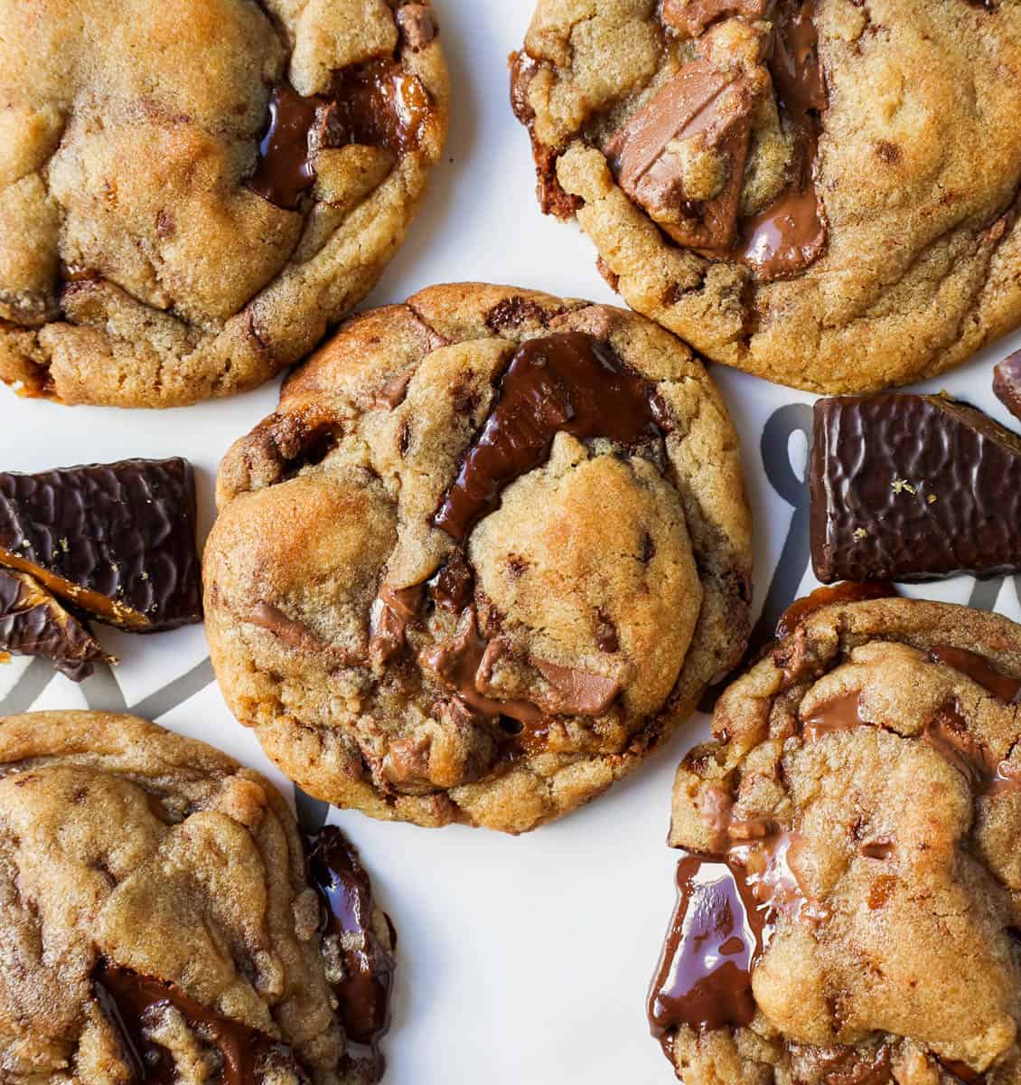 These are the Best Browned Butter Toffee Chocolate Chip Cookies that are perfectly soft and chewy with crisp edges and ooey gooey centers filled with chocolate and toffee chunks.