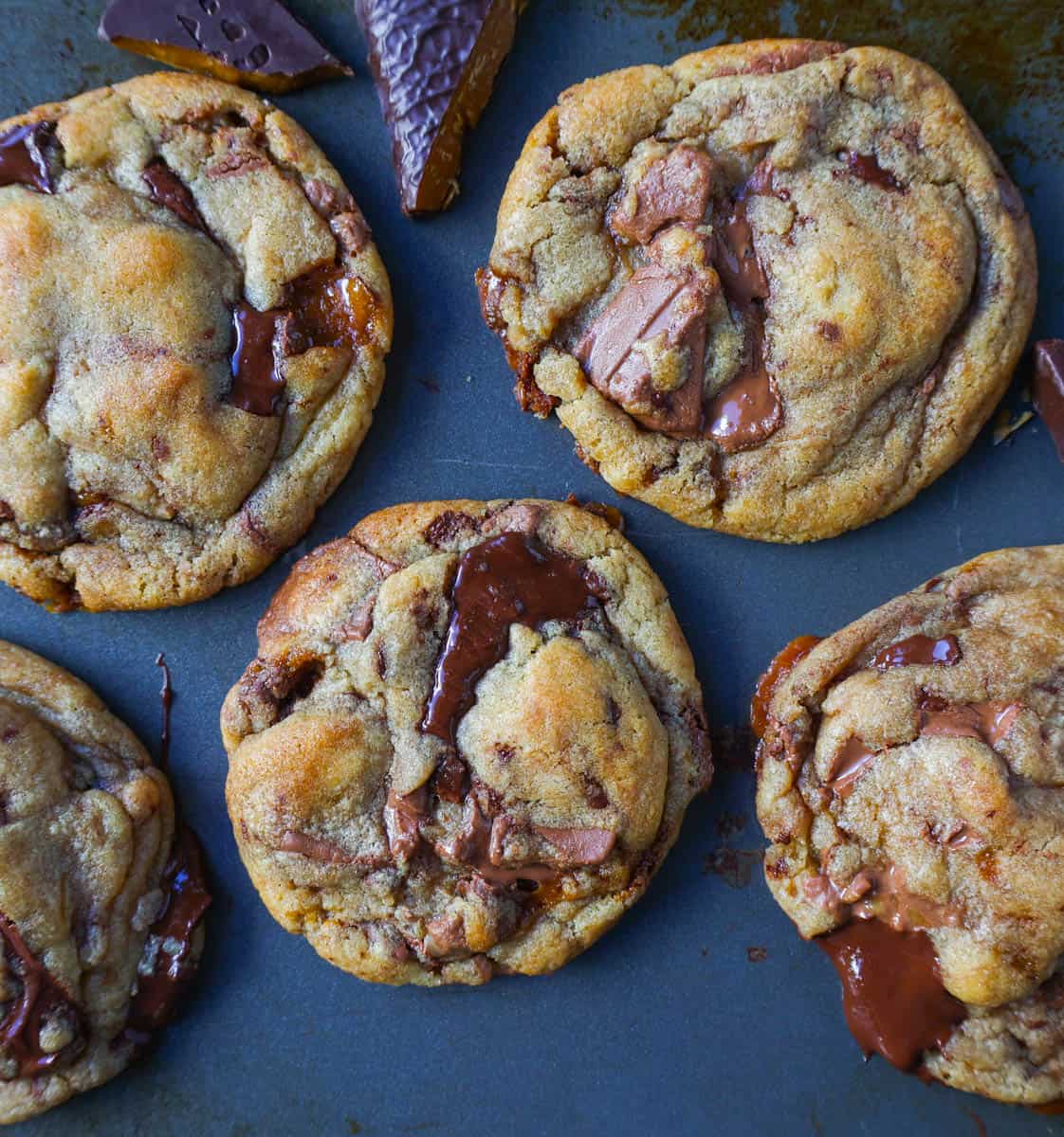 These are the Best Browned Butter Toffee Chocolate Chip Cookies that are perfectly soft and chewy with crisp edges and ooey gooey centers filled with chocolate and toffee chunks. 