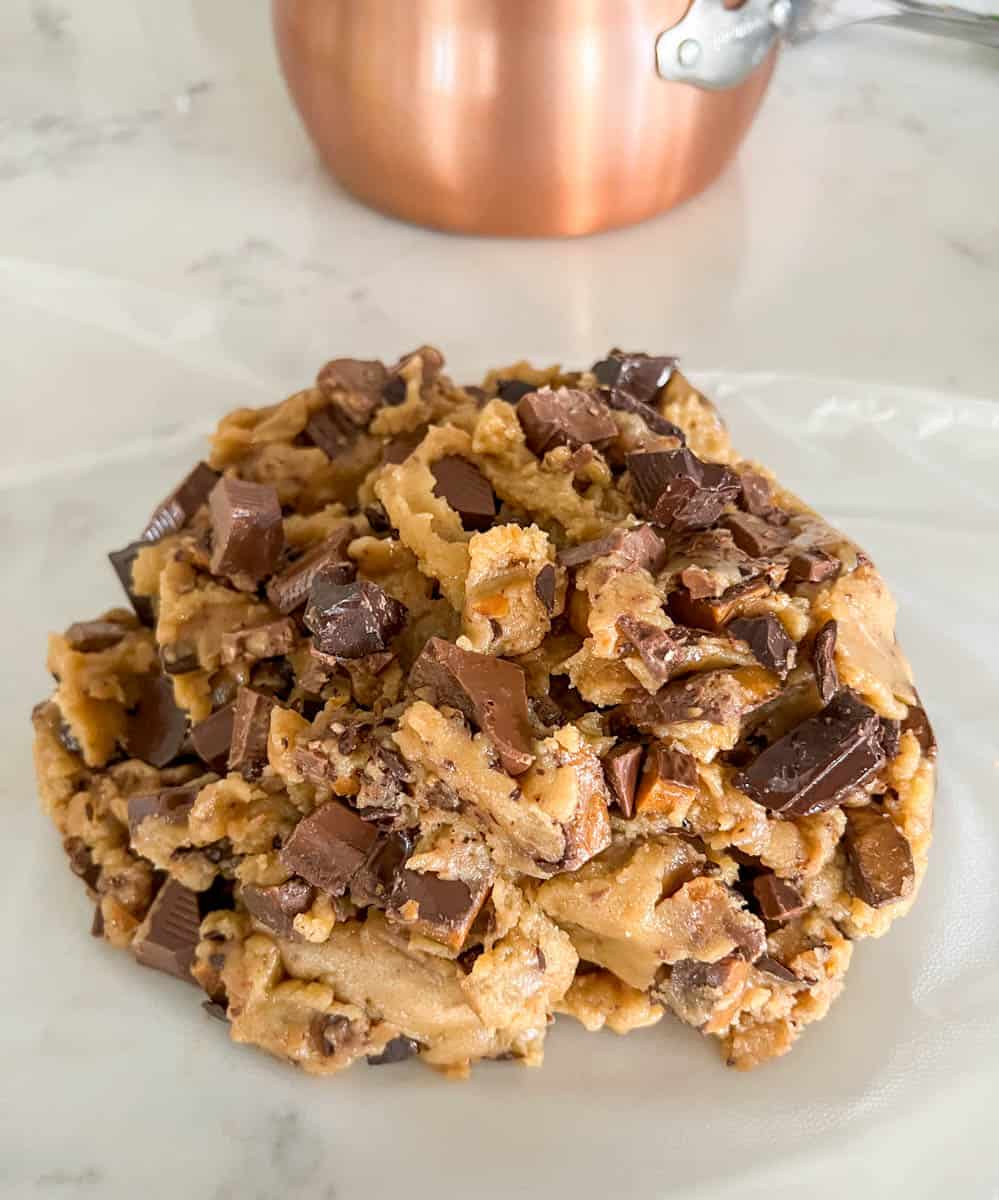 Browned Butter Toffee Chocolate Chip Cookies wrapping in plastic to chill. Why is it important to chill cookie dough.