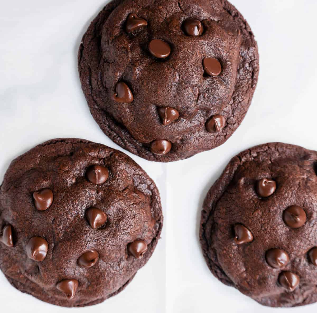 Soft, chewy, fudge-like Chocolate Chocolate Chip Cookies are made with two types of chocolate -- dutch cocoa and semi-sweet chocolate. This is the best double chocolate chip cookie recipe! These rich, decadent double chocolate cookies are for all of my chocolate lovers!