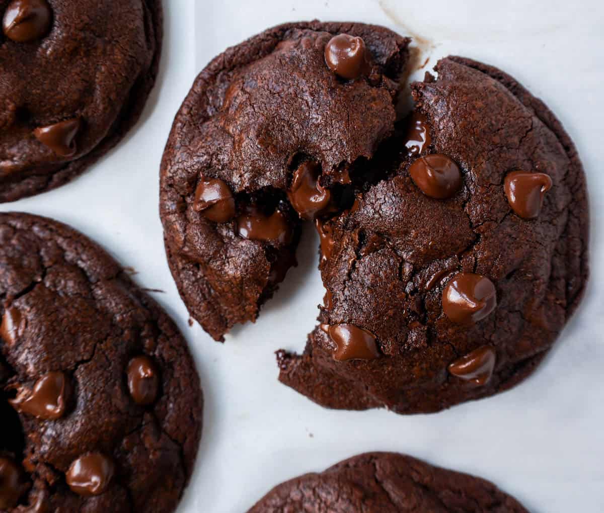 Soft, chewy, fudge-like Chocolate Chocolate Chip Cookies are made with two types of chocolate -- dutch cocoa and semi-sweet chocolate. This is the best double chocolate chip cookie recipe! These rich, decadent double chocolate cookies are for all of my chocolate lovers!