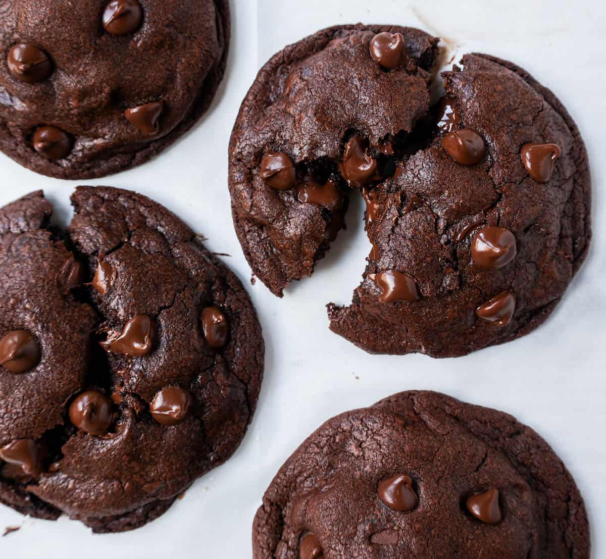 Soft, chewy, fudge-like Chocolate Chocolate Chip Cookies are made with two types of chocolate -- dutch cocoa and semi-sweet chocolate. This is the best double chocolate chip cookie recipe! These rich, decadent double chocolate cookies are for all of my chocolate lovers!