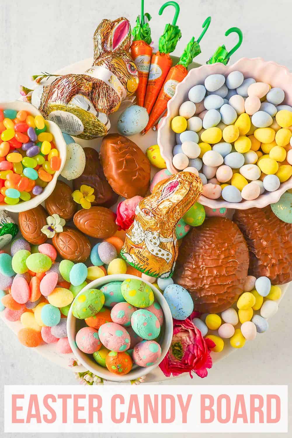 How to make a beautiful Easter Candy Charcuterie Board featuring colorful and sweet Easter candies and decadent chocolates. I will share tips for making a gorgeous Easter dessert board.