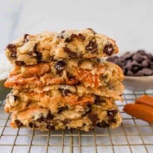 Soft, chewy thick Levain Bakery Caramel Coconut Cookies made with rich caramel, sweet coconut flakes, and semisweet chocolate chips. This seasonal Levain Bakery cookie recipe is the perfect coconut caramel cookie.