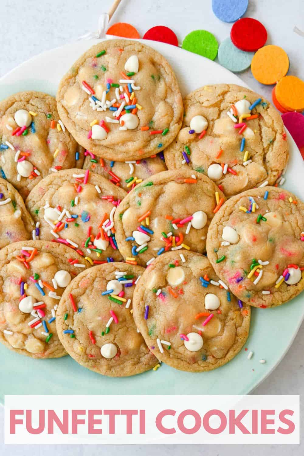 Soft, chewy sugar cookies filled with sprinkles and white chocolate. This festive funfetti cookie recipe has the perfect chewy center with buttery crisp edges filled with rainbow sprinkles.