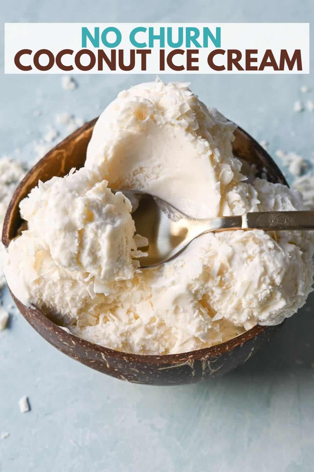 Easy no churn coconut ice cream is creamy, fresh, and flavorful. Made with only cream of coconut and heavy cream, this is the simplest coconut ice cream recipe. No ice cream maker required!