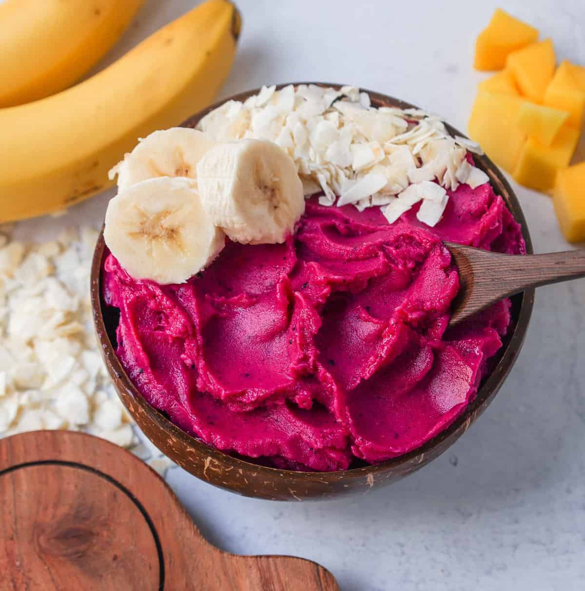 Dragon fruit (pitaya) smoothie bowls are a creamy frozen blend of tropical fruits topped with granolas, seeds, and other toppings that will give you healthy energy throughout the day. 