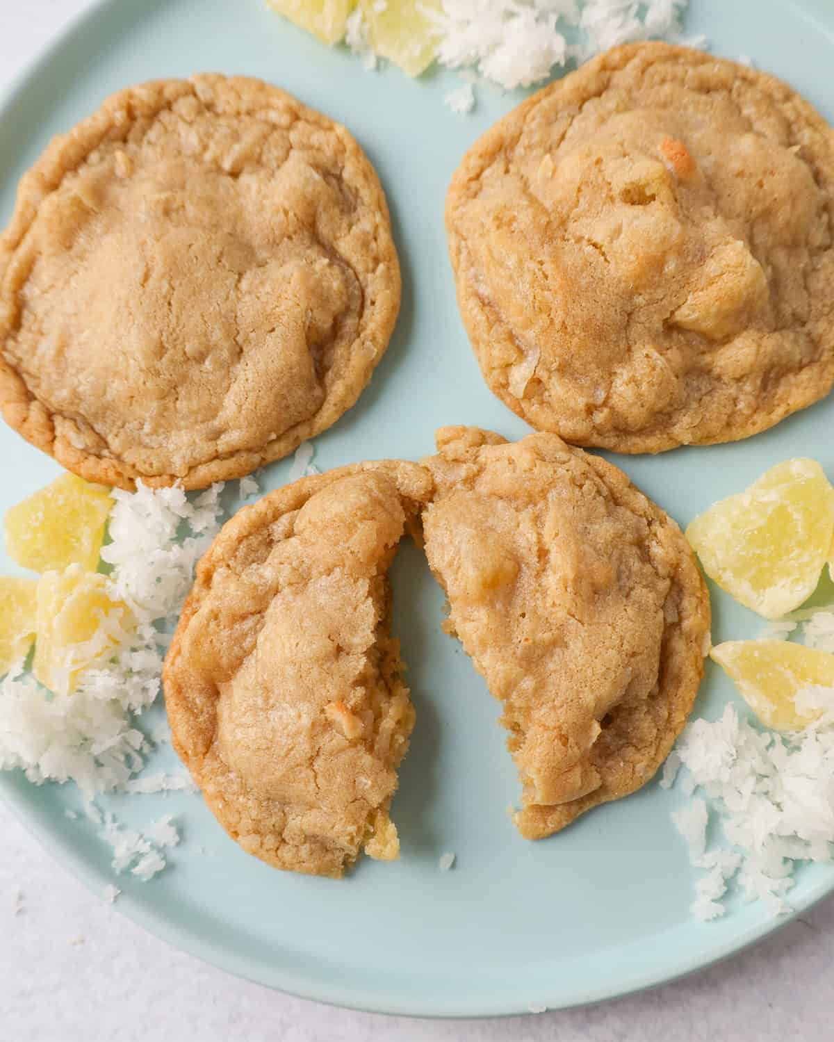 Coconut Pineapple Cookies. Soft chewy pina colada cookies with sweetened dried pineapple and sweet coconut flakes. These Hawaiian Pineapple Coconut Cookies are the perfect summer cookie.