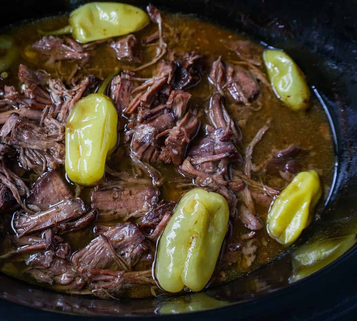 Italian Beef in Slow Cooker with Pepperoncinis