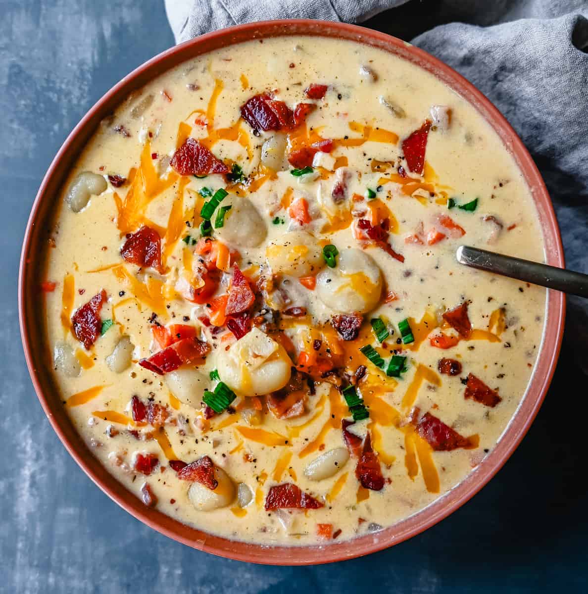 Bacon Cheddar Gnocchi Soup. Creamy Gnocchi Soup with Crispy Bacon and Cheddar Cheese. This is one of the most flavorful, easy homemade soups to make. Everyone loves this soup recipe!