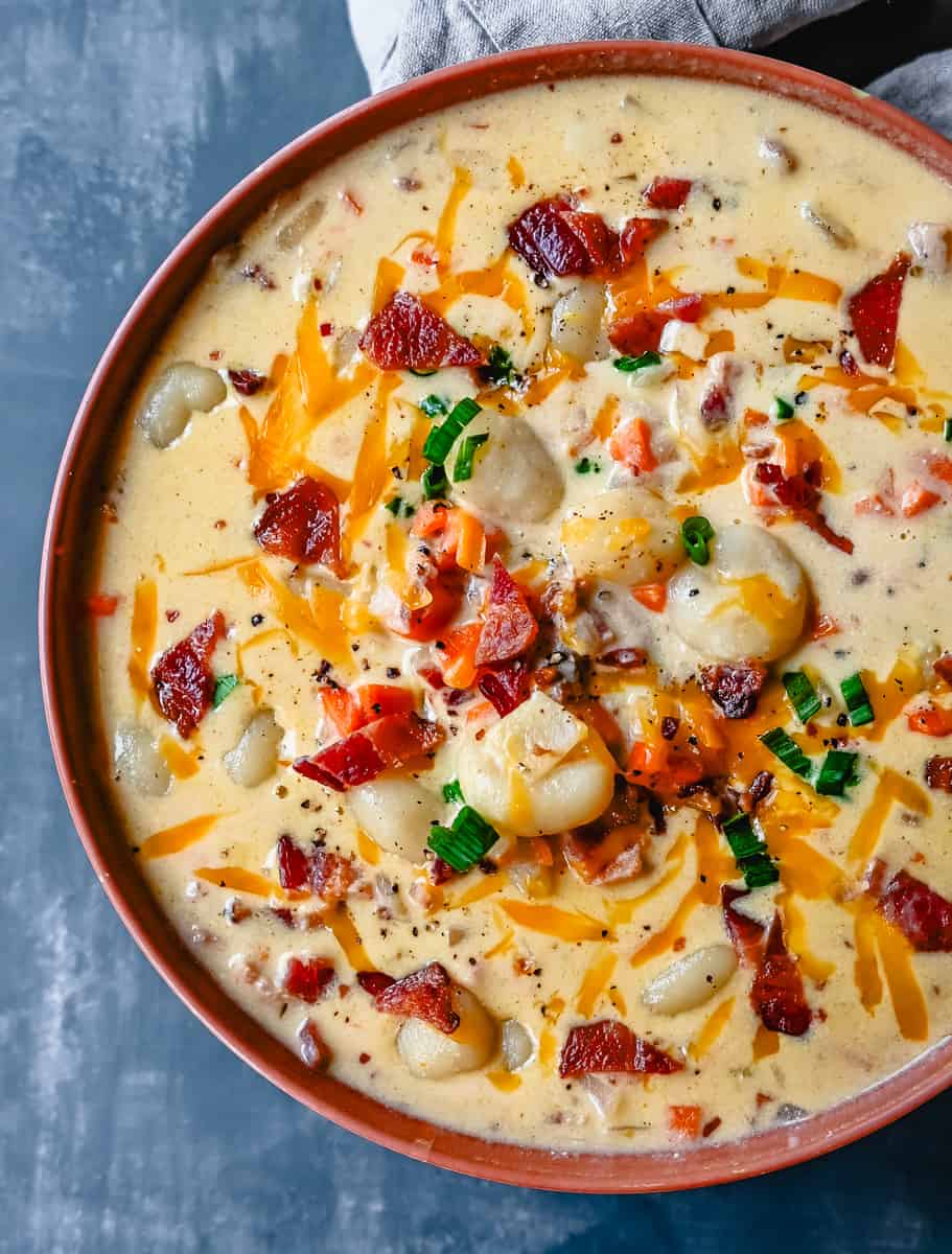 Bacon Cheddar Gnocchi Soup. Creamy Gnocchi Soup with Crispy Bacon and Cheddar Cheese. This is one of the most flavorful, easy homemade soups to make. Everyone loves this soup recipe!
