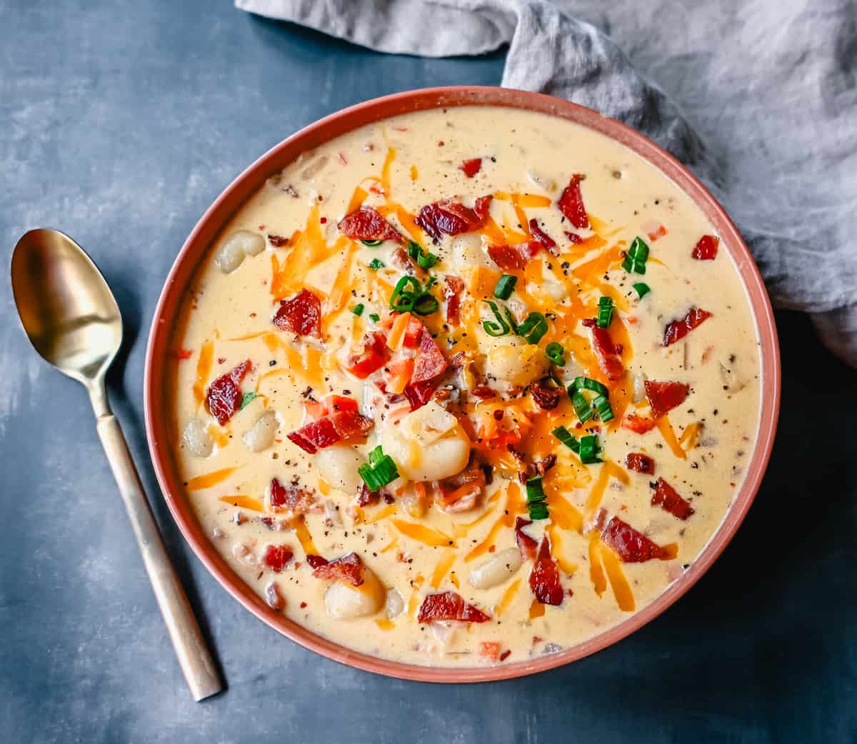 Bacon Cheddar Gnocchi Soup. Creamy Gnocchi Soup with Crispy Bacon and Cheddar Cheese. This is one of the most flavorful, easy homemade soups to make. Everyone loves this soup recipe!