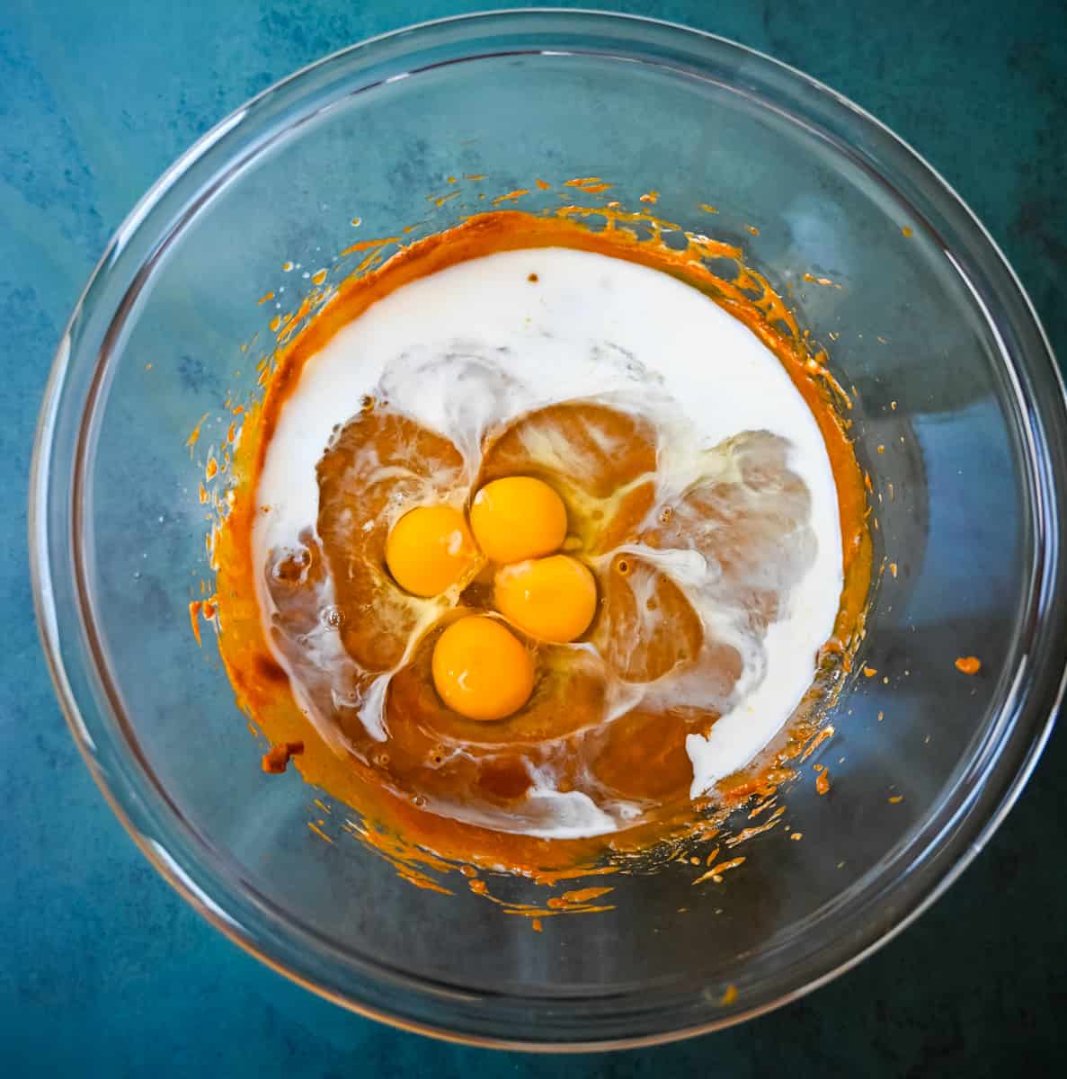 Pumpkin Bread Mixing Wet Ingredients and Eggs
