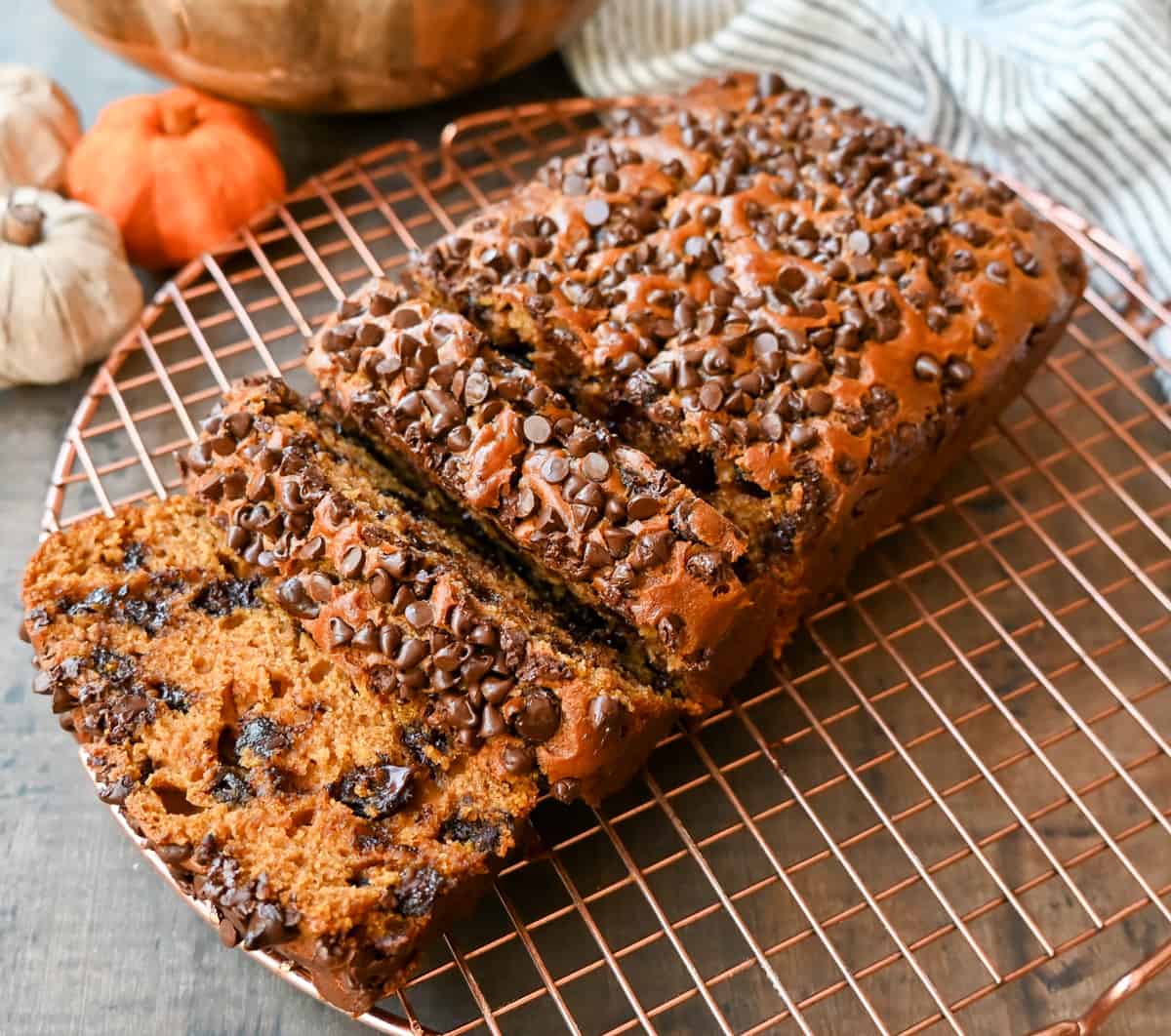 How to make the best pumpkin chocolate chip bread ever! This moist pumpkin spiced bread with chocolate chips will be a Fall favorite. It is the most perfect chocolate chip pumpkin bread.