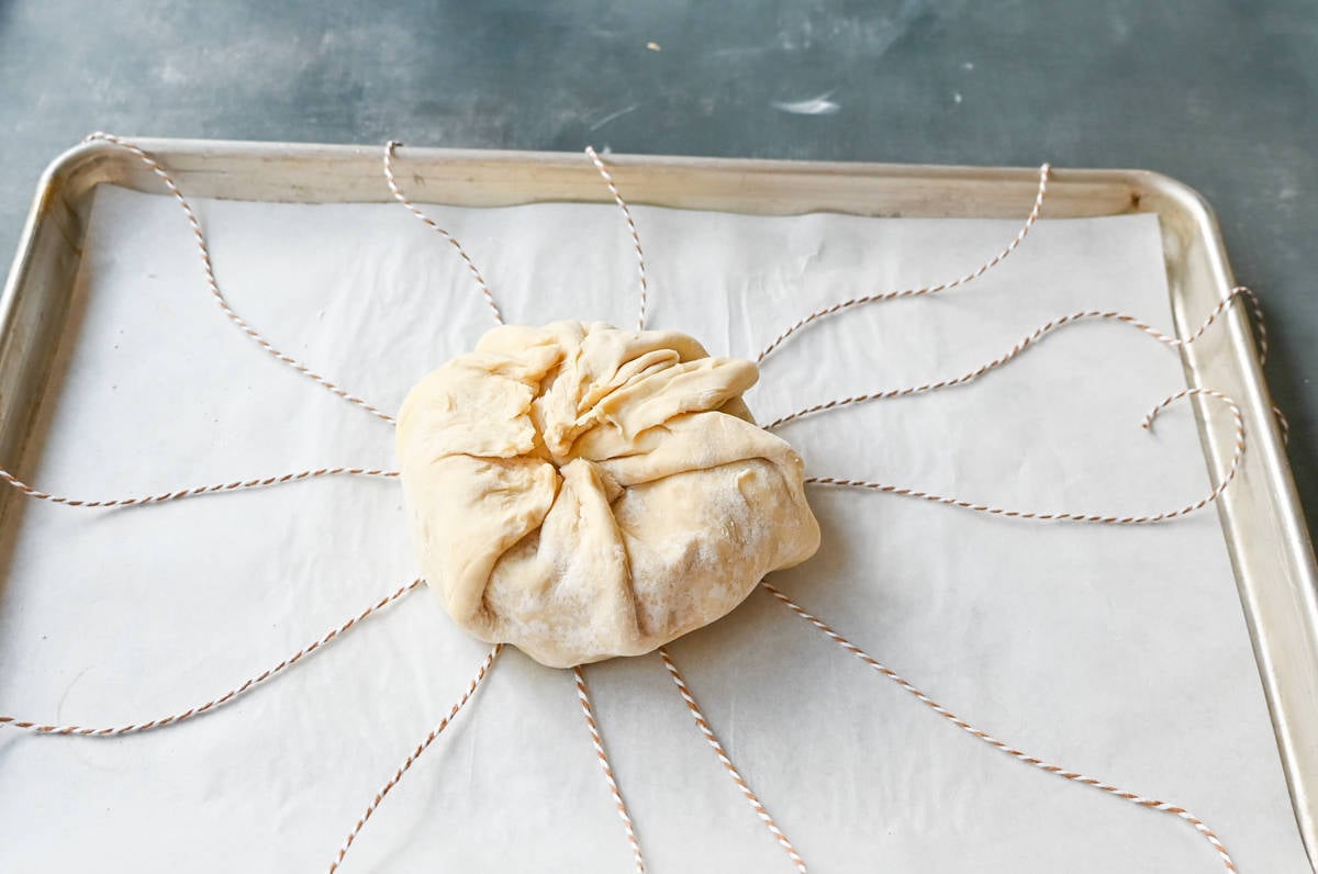 Pumpkin Shaped Baked Brie Puff Pastry wrapped with bakers twine