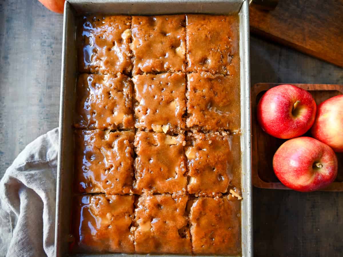 Apple Fritter Cake. Moist homemade apple fritter cake made with fresh apples with a brown sugar glaze. This is the best apple cake recipe and a perfect Fall dessert.
