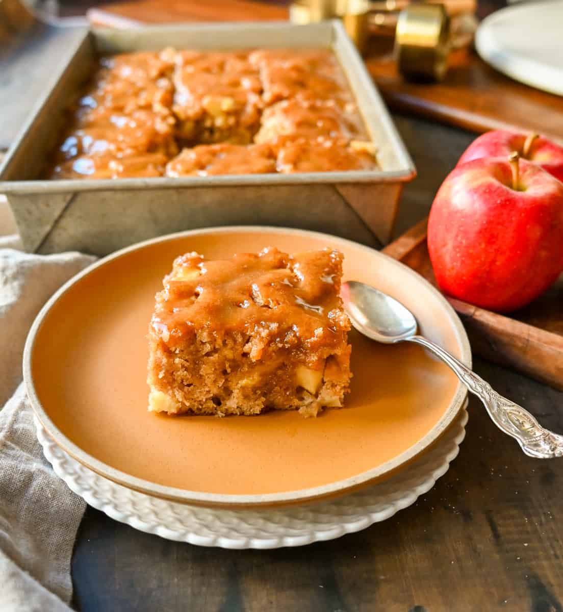 Apple Fritter Cake. Moist homemade apple fritter cake made with fresh apples with a brown sugar glaze. This is the best apple cake recipe and a perfect Fall dessert.