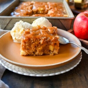 Apple Fritter Cake. Moist homemade apple fritter cake made with fresh apples with a brown sugar glaze. This is the best apple cake recipe and a perfect Fall dessert.