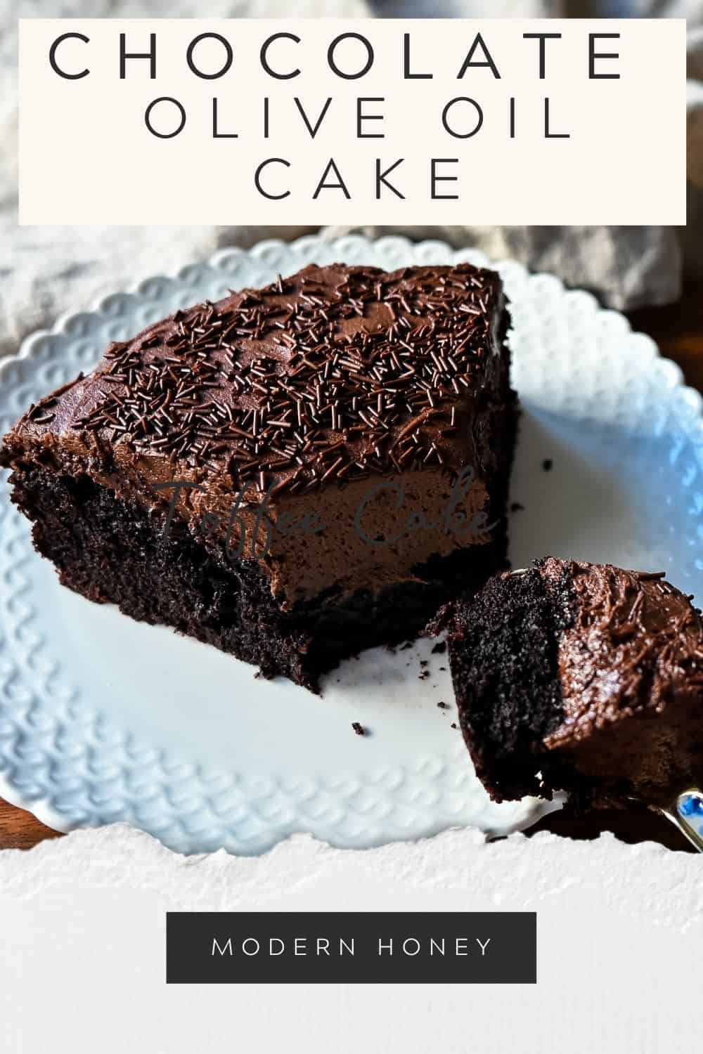 Chocolate Olive Oil Cake with Chocolate Frosting. Moist, rich chocolate cake made with olive oil and frosted with a homemade chocolate buttercream frosting. This is a decadent frosted chocolate cake recipe.
