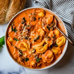 Creamy Sausage Tortellini Soup. An easy 6-ingredient Sausage Tortellini Soup is a family favorite. This popular soup recipe can be made on the stovetop or in a slow cooker. Rich, creamy, flavorful soup that everyone raves about!