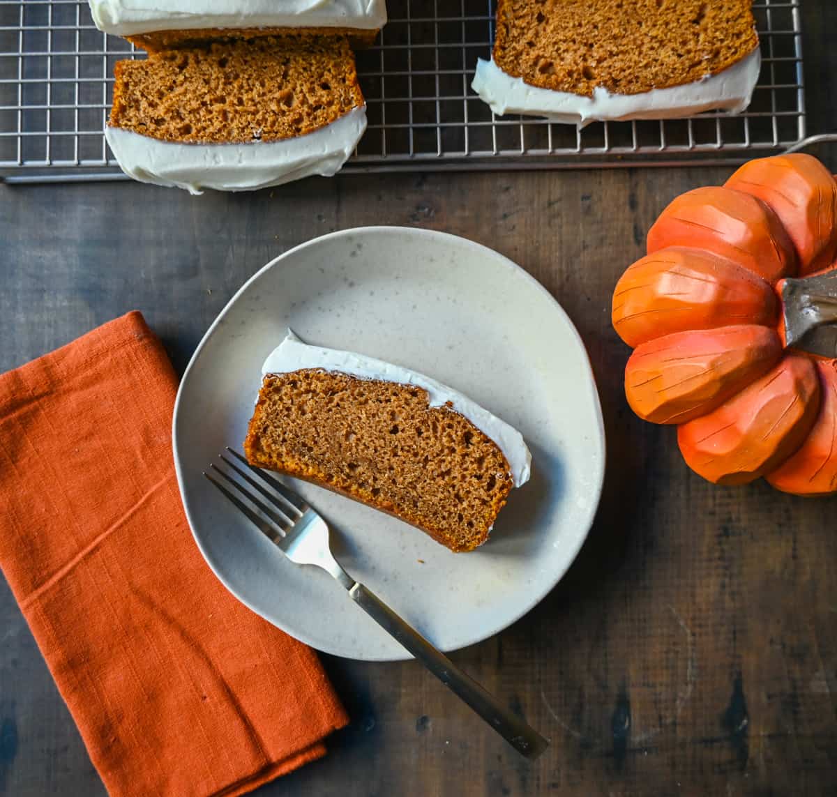 Frosted Pumpkin Loaf with Cream Cheese Frosting. Moist, soft pumpkin spice loaf topped with homemade cream cheese frosting. This frosted pumpkin bread is the perfect Fall treat.